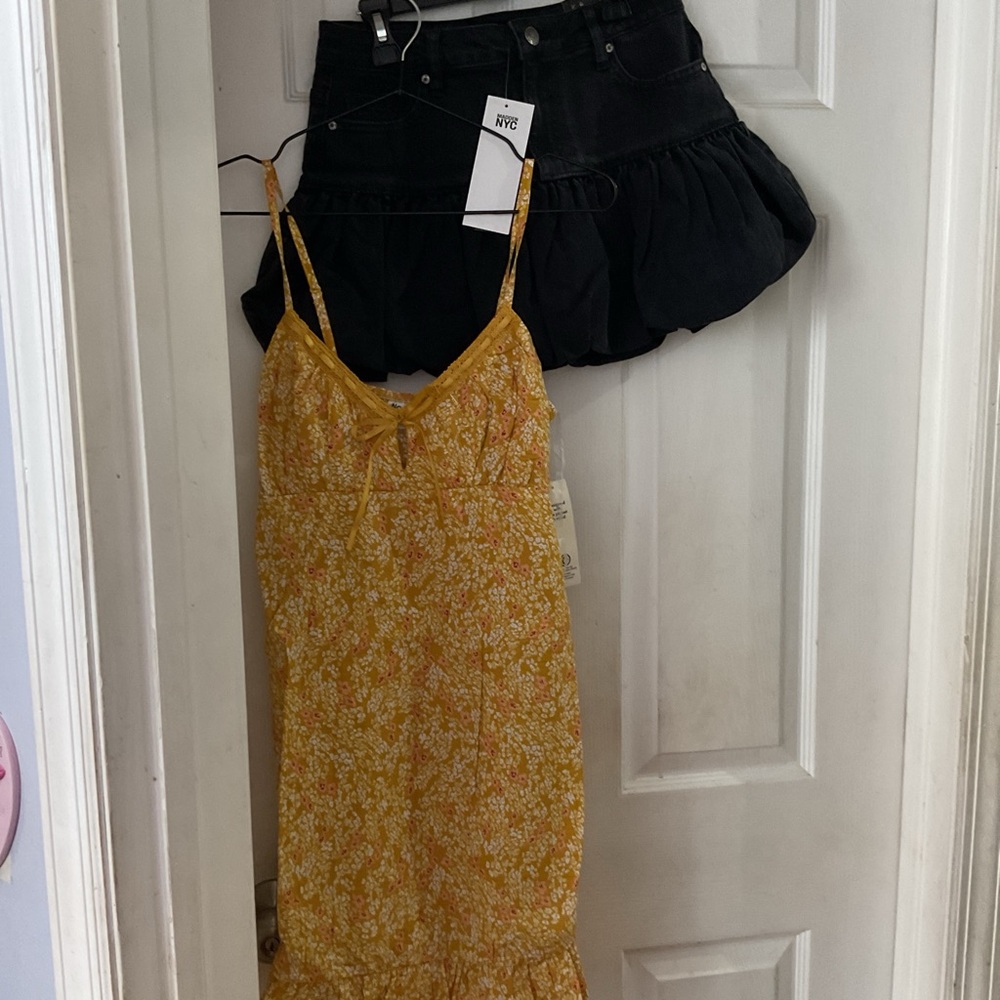 Floral Yellow Dress and Denim bubble skirt 2pcs xs